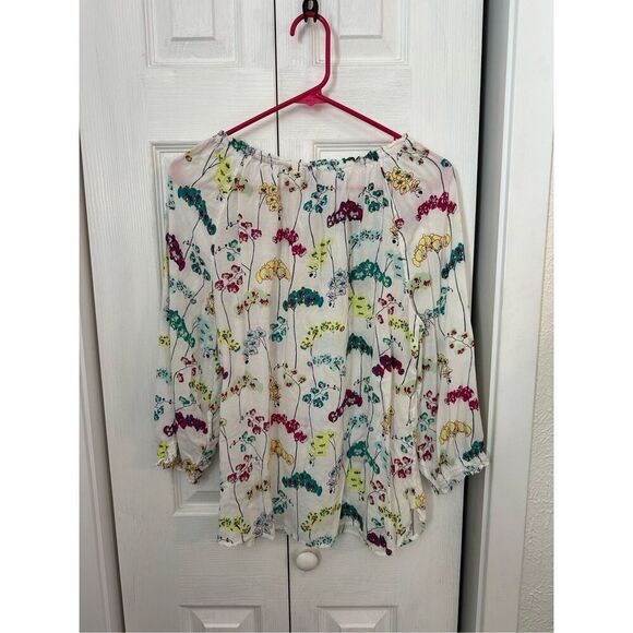 Talbots Women's Floral Print Peasant Blouse Ivory Size Medium - Picture 5 of 8
